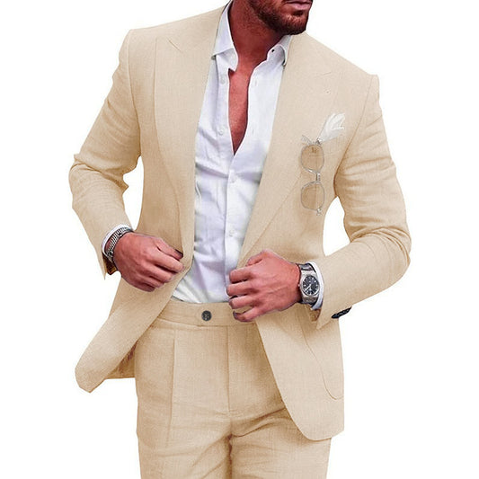 Veste de costume à une boutonnière en une seule rangée pour homme - Ensemble deux pièces de couleur unie en taille grande
